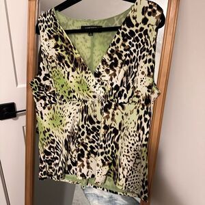 Kasper Animal Print Sleeveless Blouse with Green Color Scheme Size 16